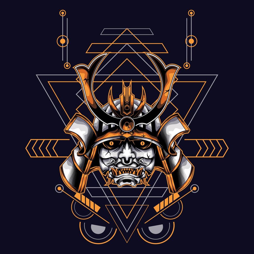 oni samurai head with sacred geometry ornament For Wallpaper, Banner, T-shirt, Poster, Hoodie, Tottebag, Background, Card, Book Illustration, And Web Landing Page vector