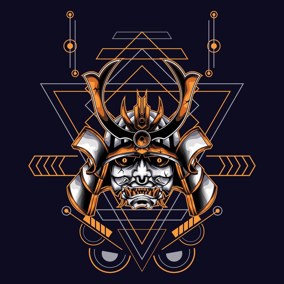 cabeza de oni samurai con adorno de geometría sagrada para papel pintado, pancarta, camiseta, afiche, sudadera con capucha, tottebag, fondo, tarjeta, ilustración de libros y página de inicio web vector