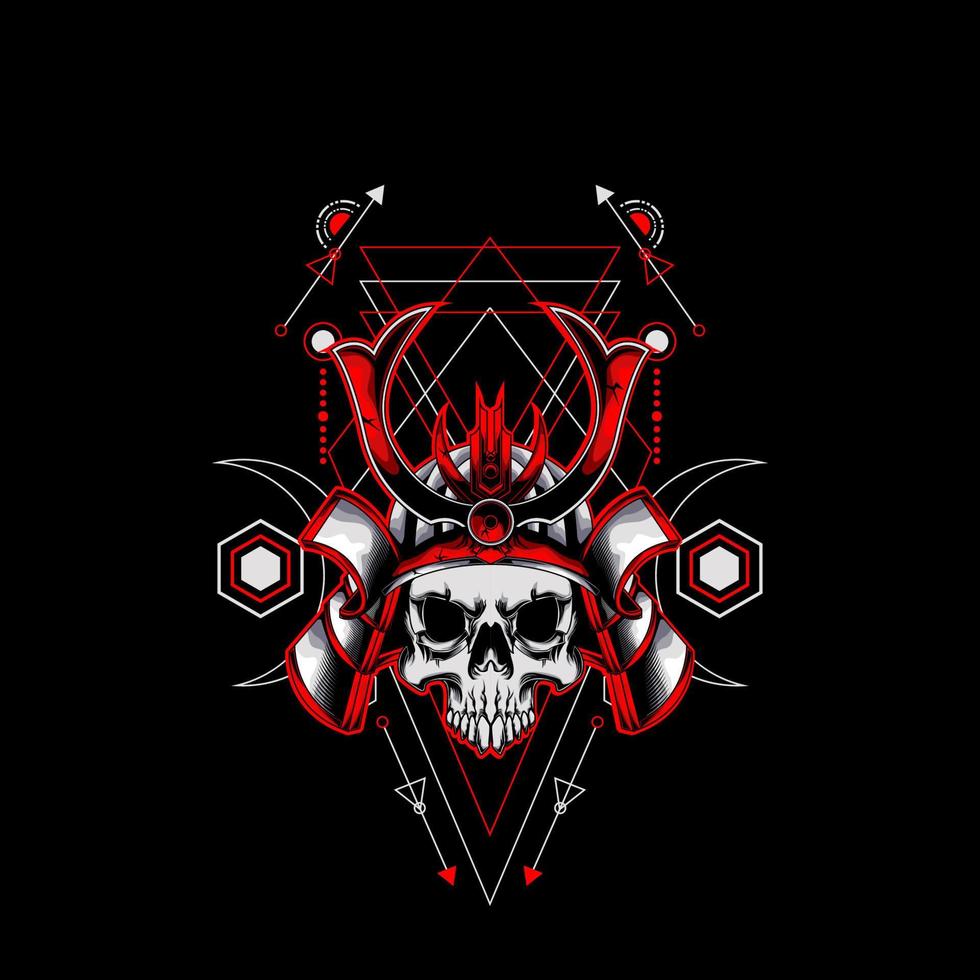 samurai skull head with sacred geometry ornament. eps10 vector