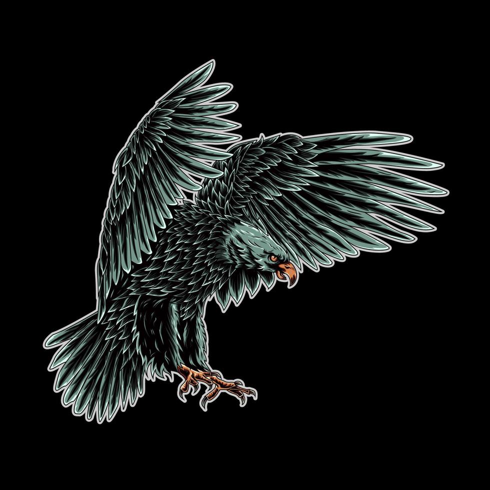 Bald eagle flying swoop line art draw black color on white background illustration. for t shirt, mug, tottebag, hoodie vector