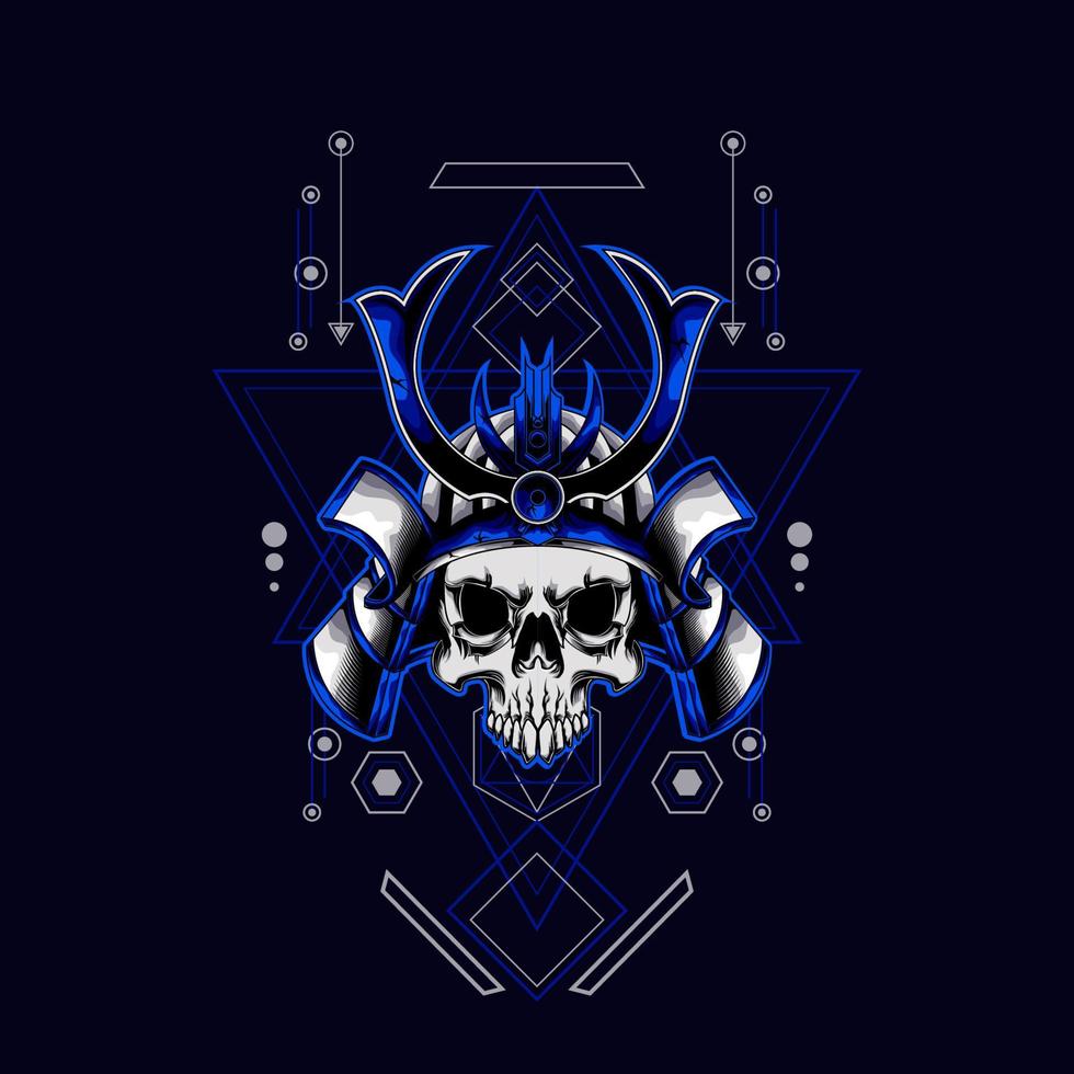 samurai skull helmet with sacred geometry for t-shirt design vector
