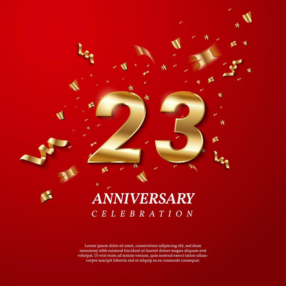 23th Anniversary celebration. Golden number 23 vector