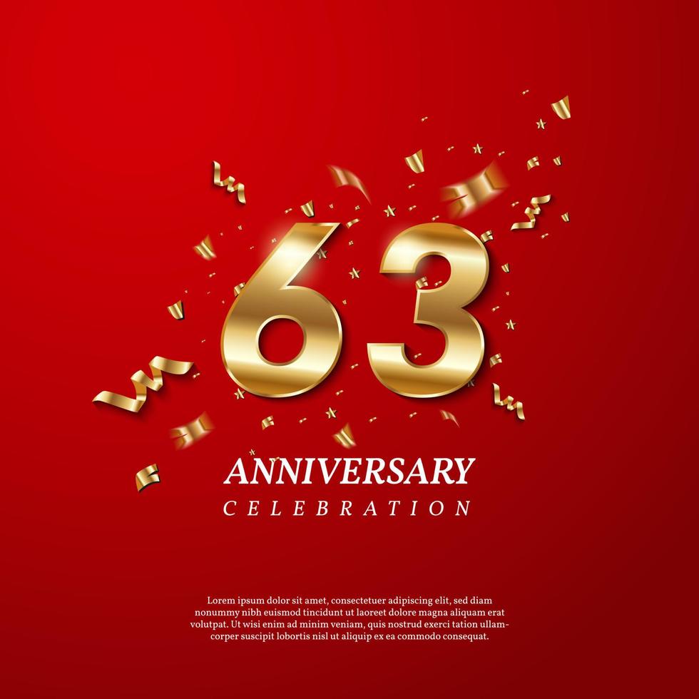 63th Anniversary celebration. Golden number 63 vector