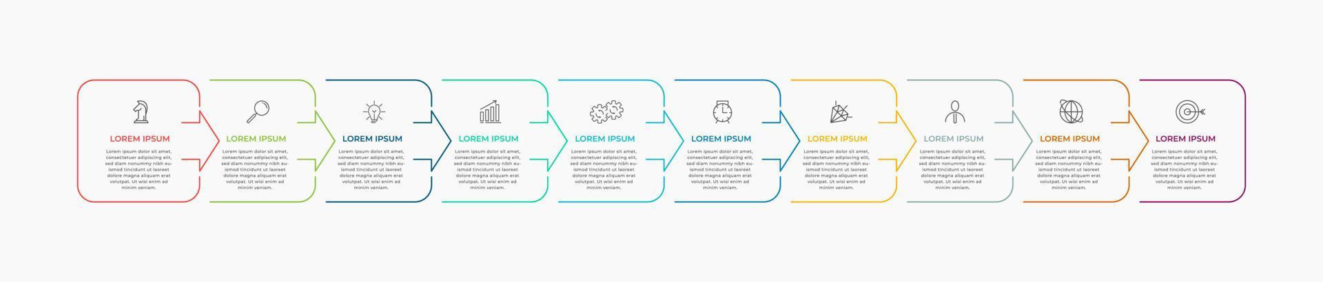 Minimal Business Infographics template. Timeline with 10 steps, options and marketing icons .Vector linear infographic with two circle conected elements. Can be use for presentation. vector