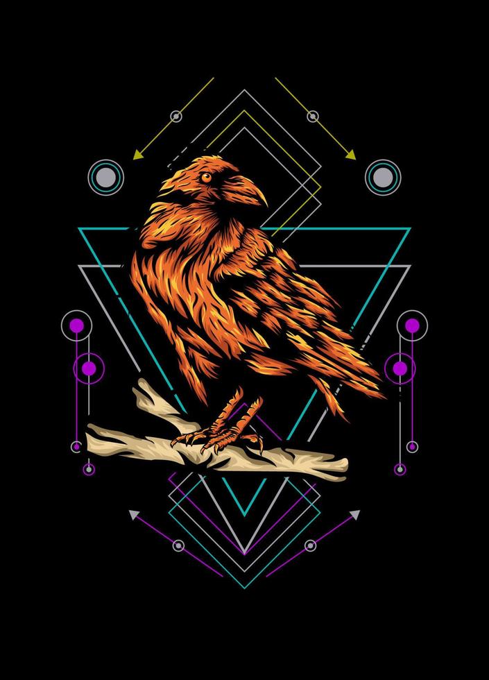 Raven, bird crow, vector illustration with sacred geometry pattern for t shirt design