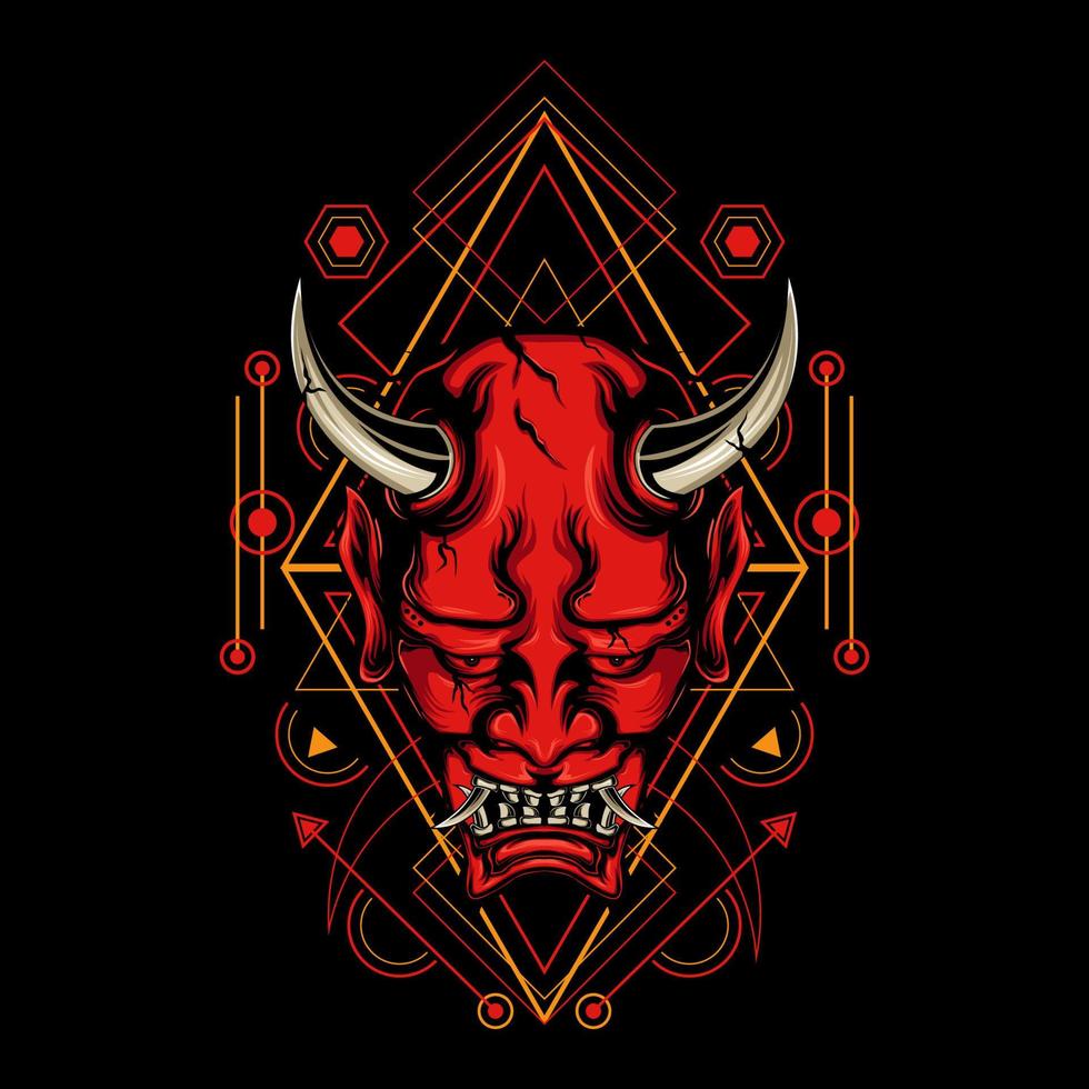 Devil mask with sacred geometry ornament and black background vector