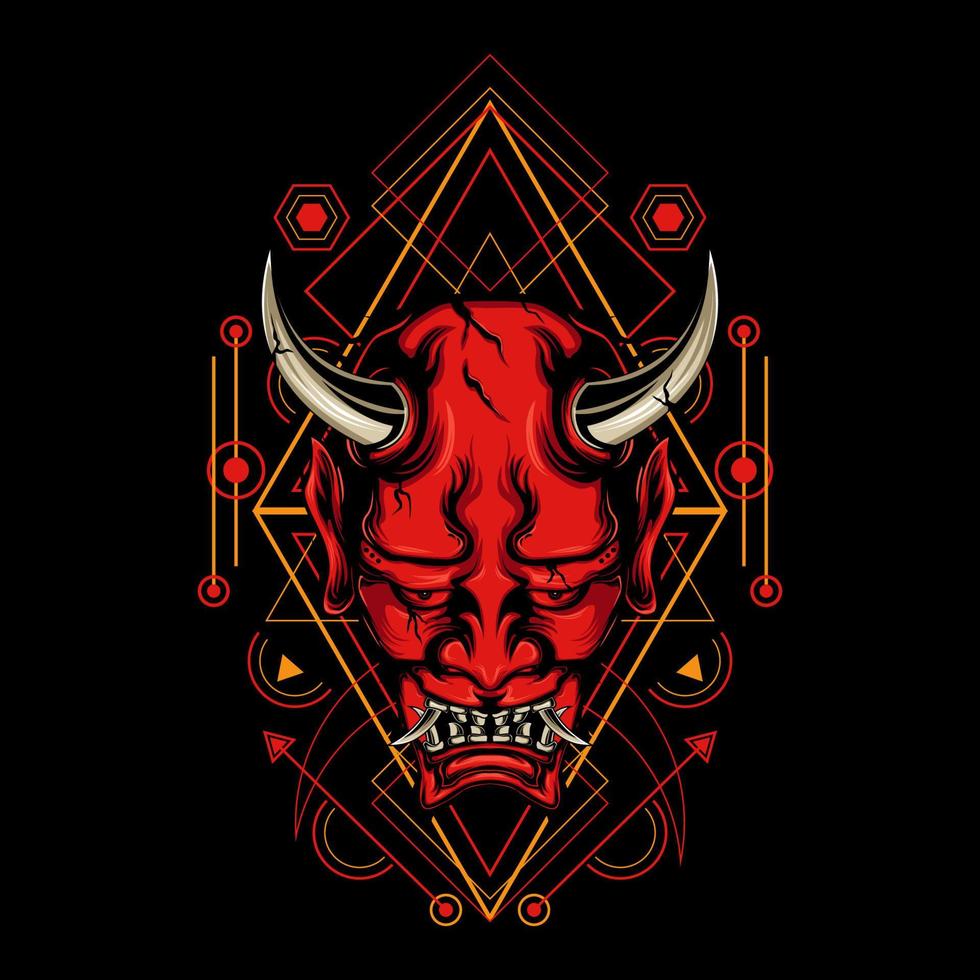 Devil mask with sacred geometry ornament and black background vector