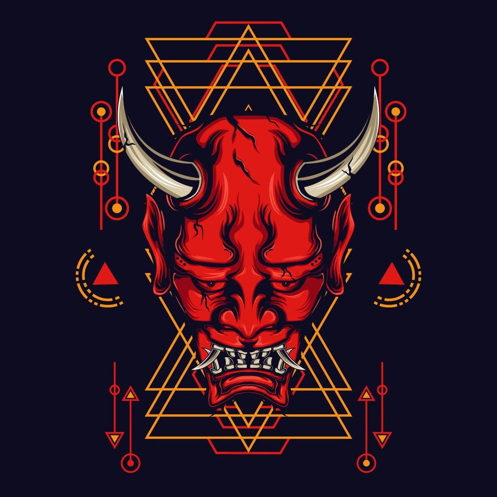 Devil mask with sacred geometry ornament and black background vector