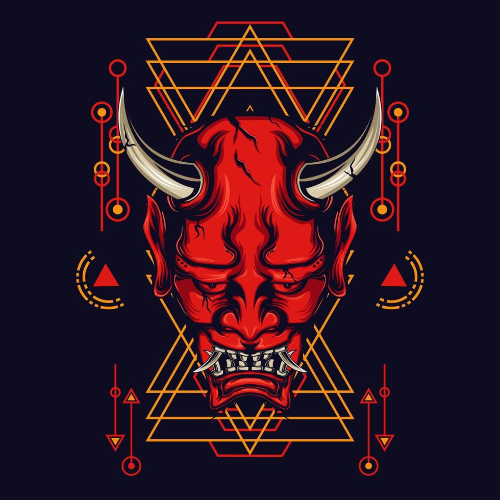 Devil mask with sacred geometry ornament and black background vector