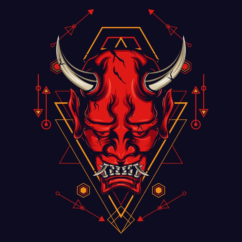 Devil mask with sacred geometry ornament and black background vector