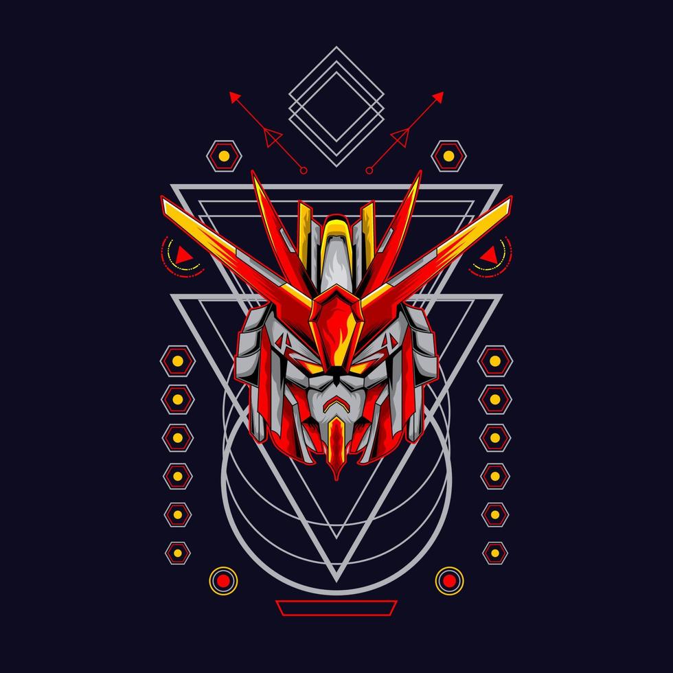 Robot Head With sacred geometry pattern For Wallpaper, Banner, T-shirt, Poster, Hoodie, Tottebag, Background, Card, Book Illustration, And Web Landing Page vector