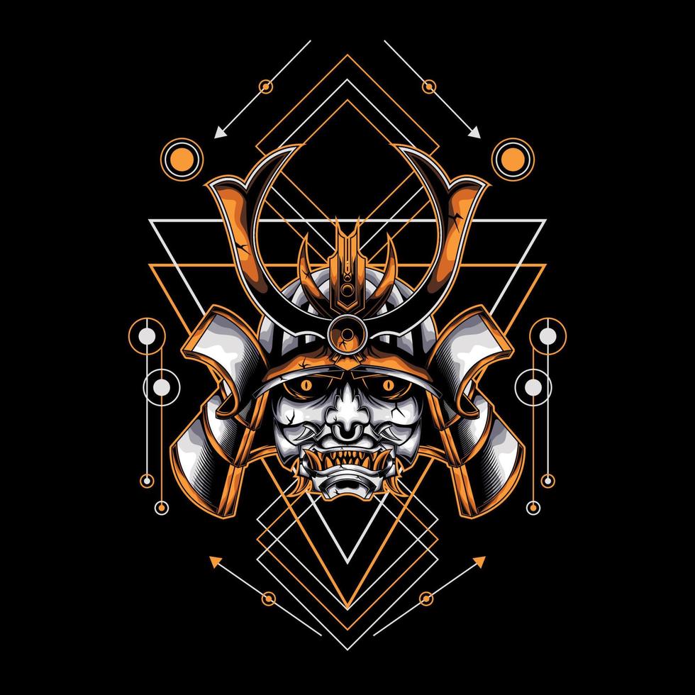 oni samurai head with sacred geometry ornament For Wallpaper, Banner, T-shirt, Poster, Hoodie, Tottebag, Background, Card, Book Illustration, And Web Landing Page vector