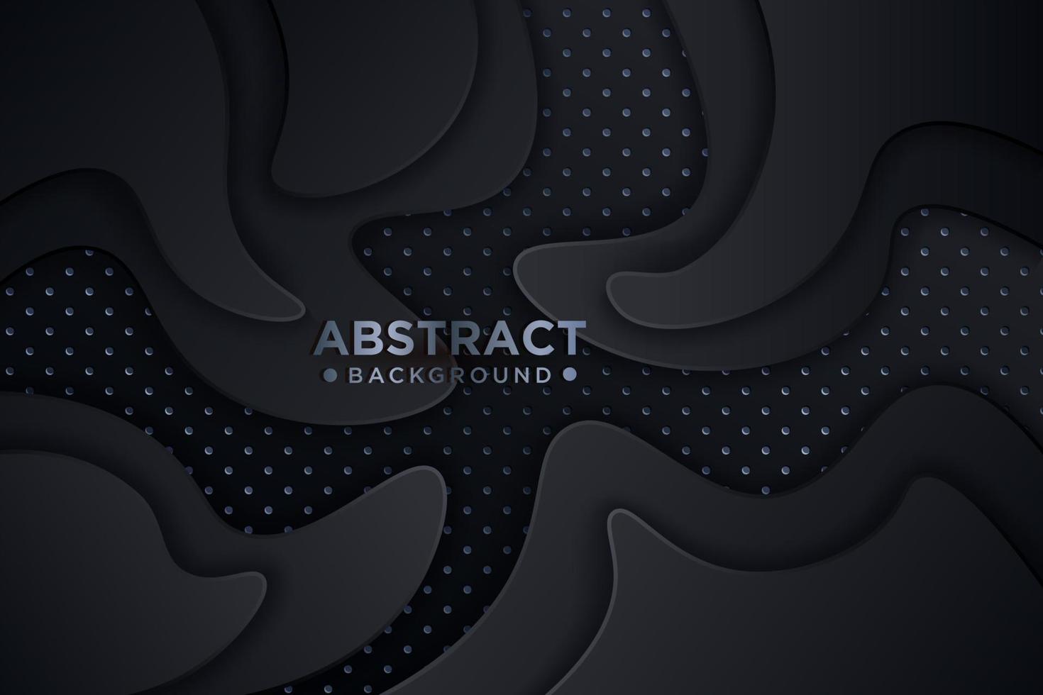 Black paper cut background. Abstract realistic papercut decoration with wavy layers and silver glitters. 3d topography relief. Vector topographic illustration. Cover layout template.