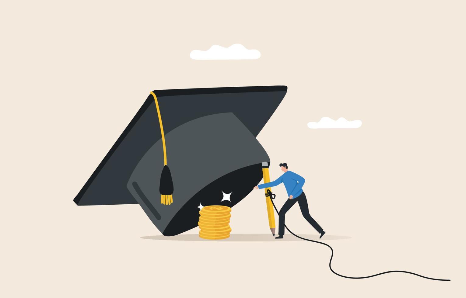 Student loan debt. Education Finance Trap. Money is under the graduation hat trap. vector
