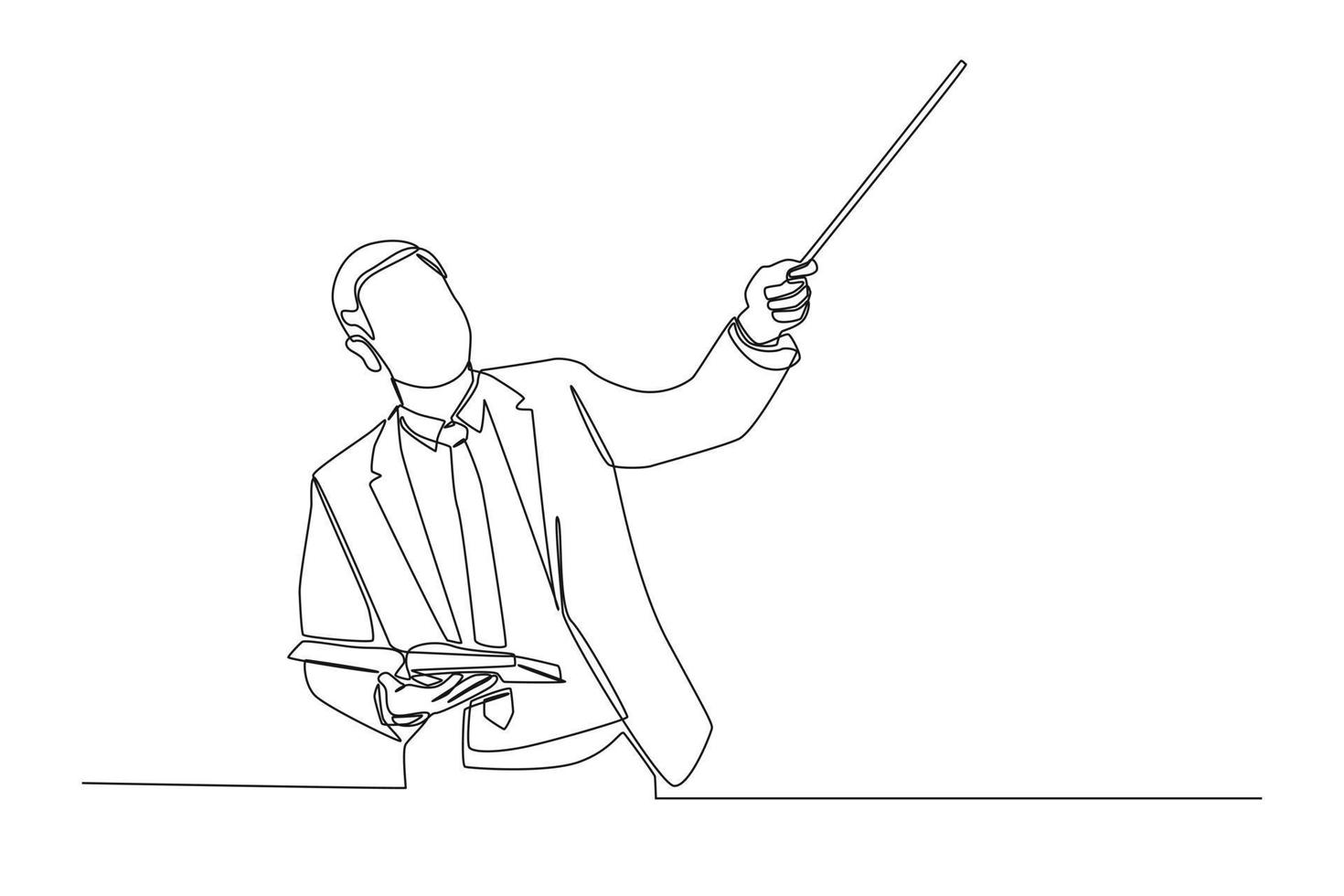 Single one line drawing businessman coaching interested business in the class room. Sharing knowledge concept. Continuous line draw design graphic vector illustration.