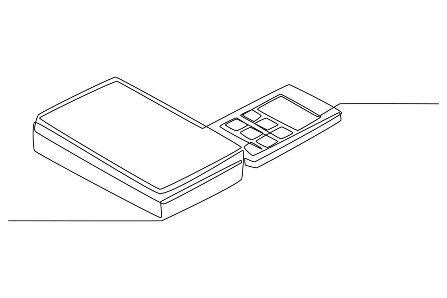 Simple continuous line drawing book and calculator. Subjects concept in school and university. Continuous line draw design graphic vector illustration.