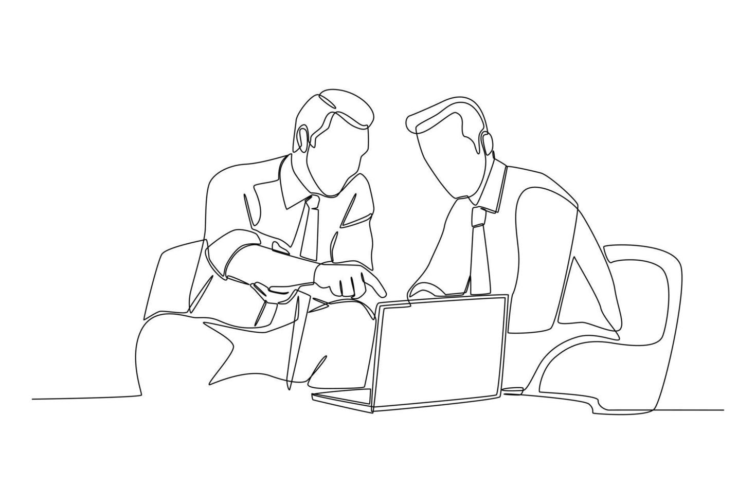 Continuous one line drawing business team discussing about management  project with laptop in office. Communication and Project management  concept. Single line draw design vector graphic illustration. 8969120  Vector Art at Vecteezy