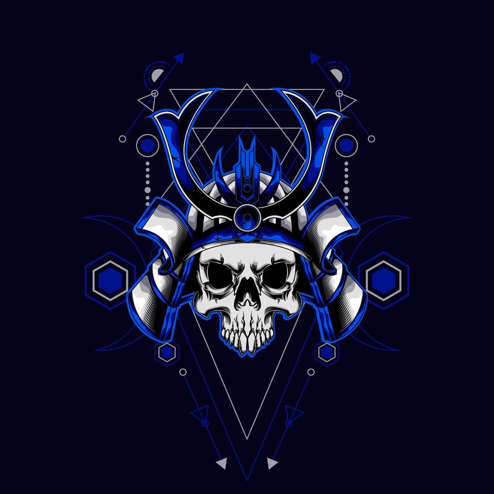 samurai skull helmet with sacred geometry for t-shirt design vector