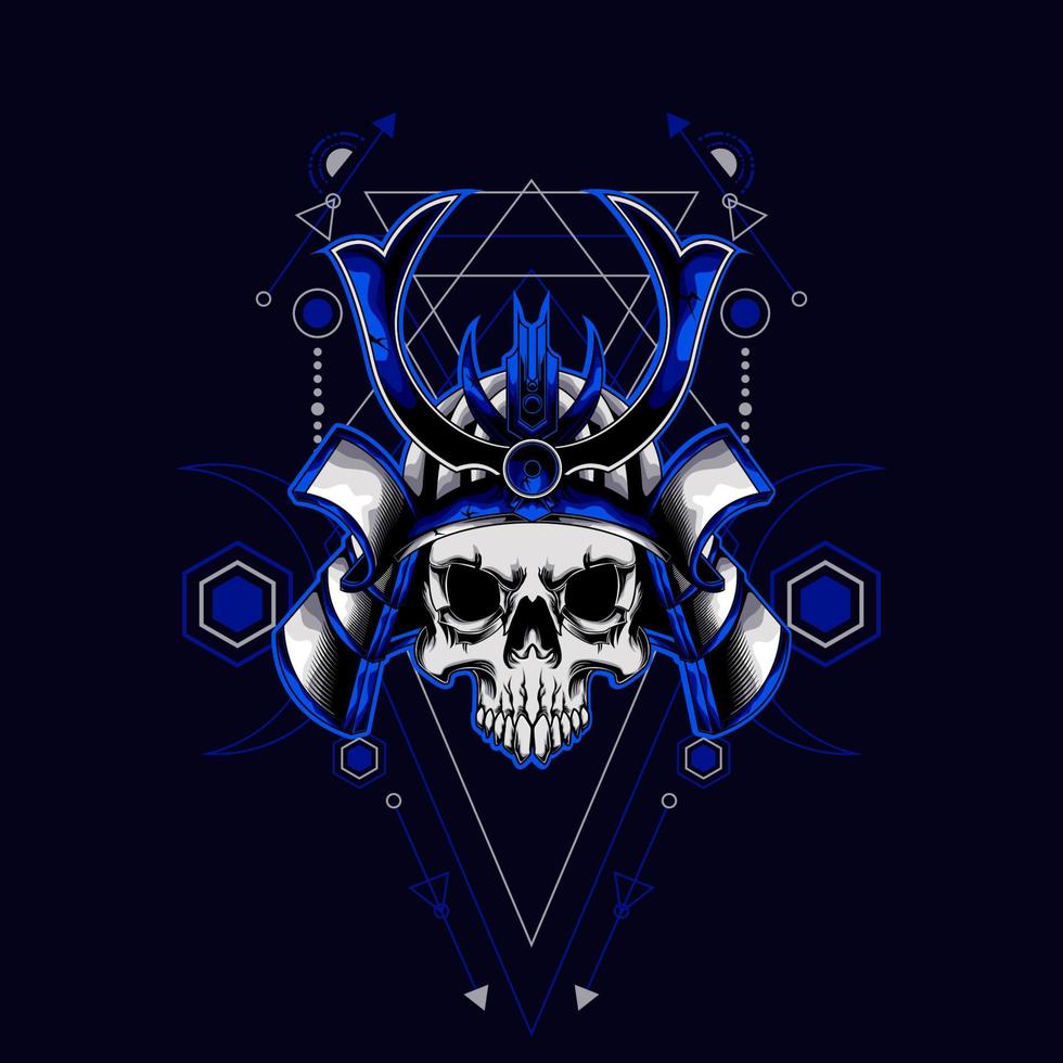 samurai skull helmet with sacred geometry for t-shirt design vector