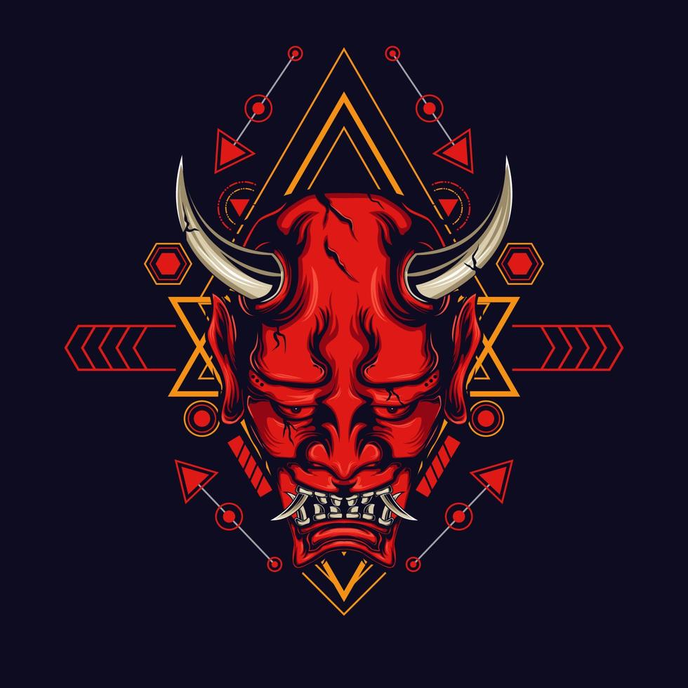 Devil mask with sacred geometry ornament and black background vector