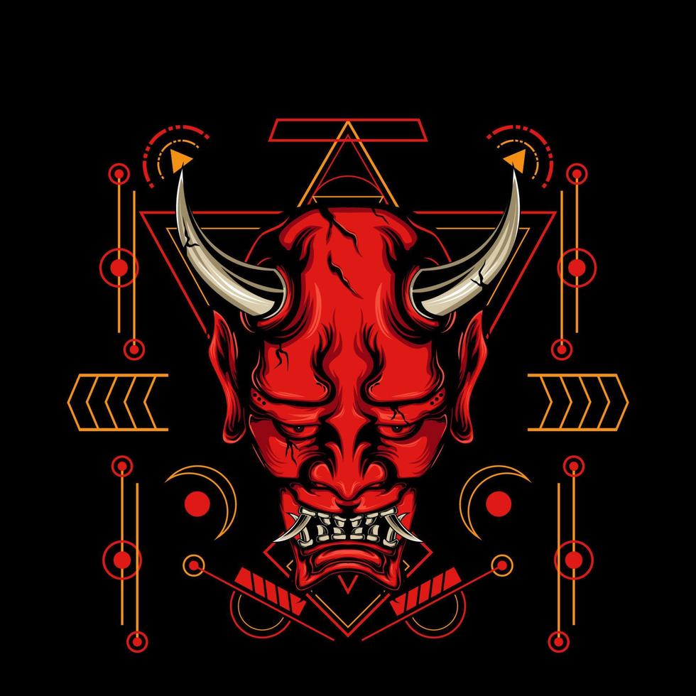 Devil mask with sacred geometry ornament and black background vector