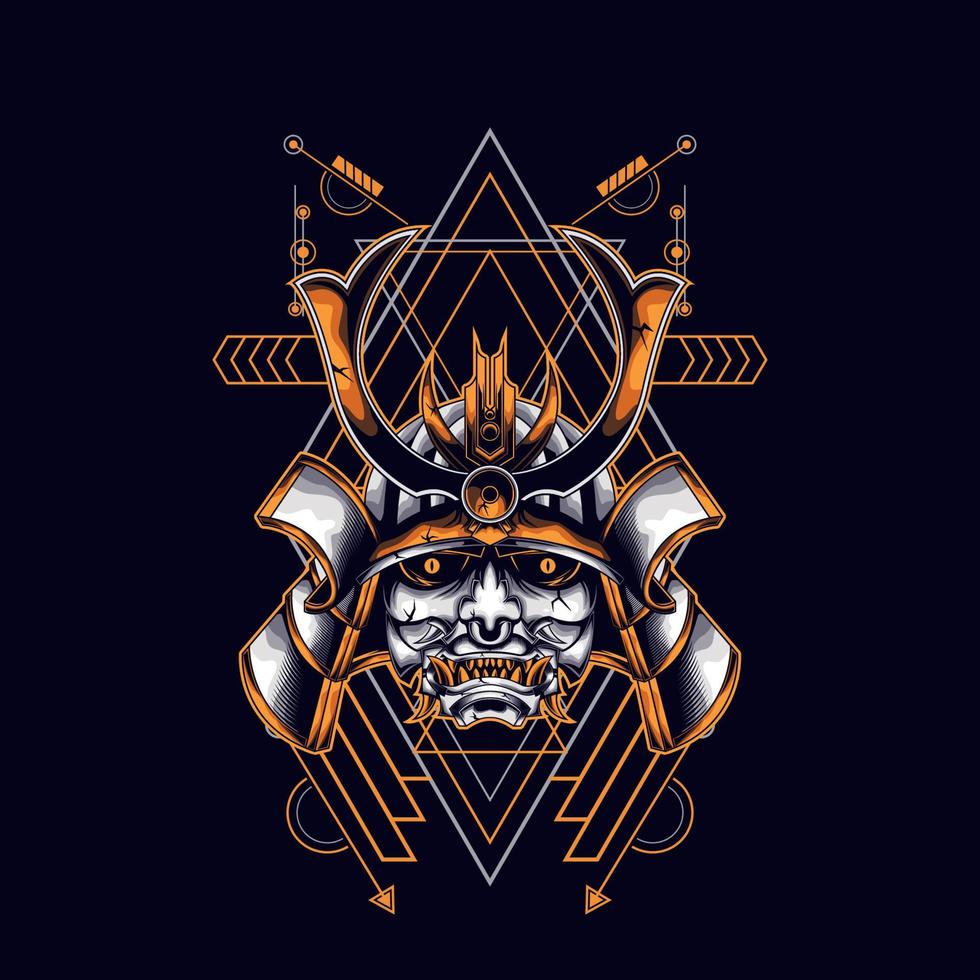 máscara oni cabeza de samurái con adorno de geometría sagrada vector