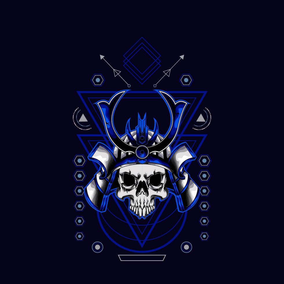 samurai skull helmet with sacred geometry for t-shirt design vector