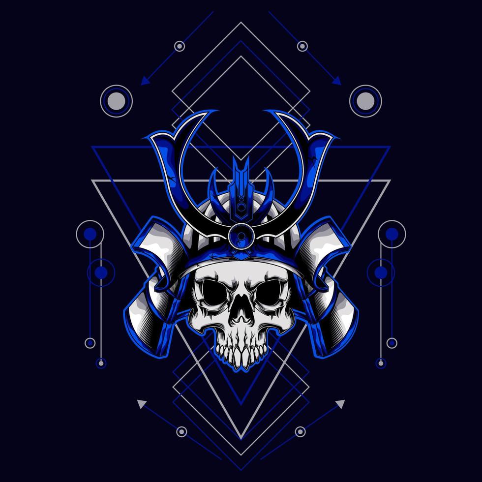 samurai skull helmet with sacred geometry for t-shirt design vector