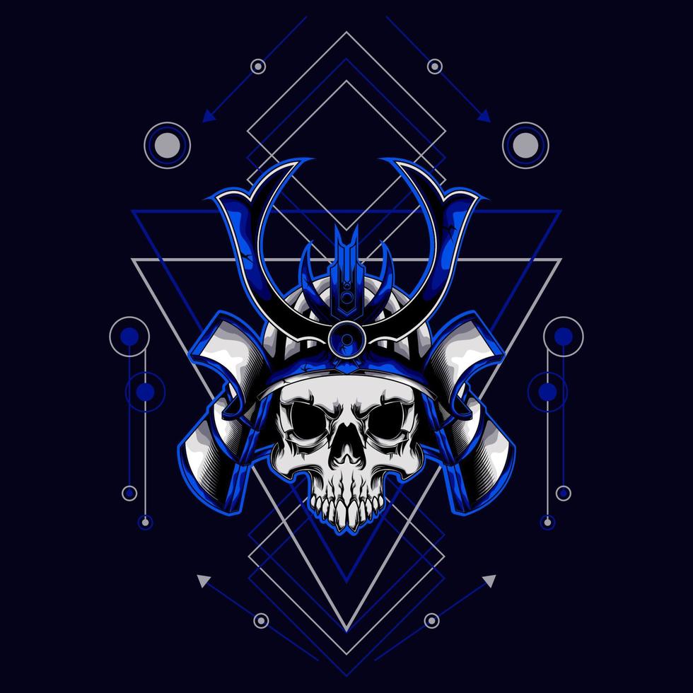 samurai skull helmet with sacred geometry for t-shirt design vector