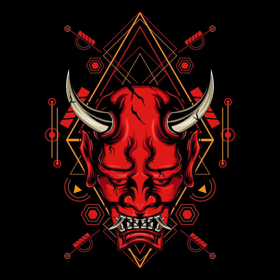 Devil mask with sacred geometry ornament and black background vector