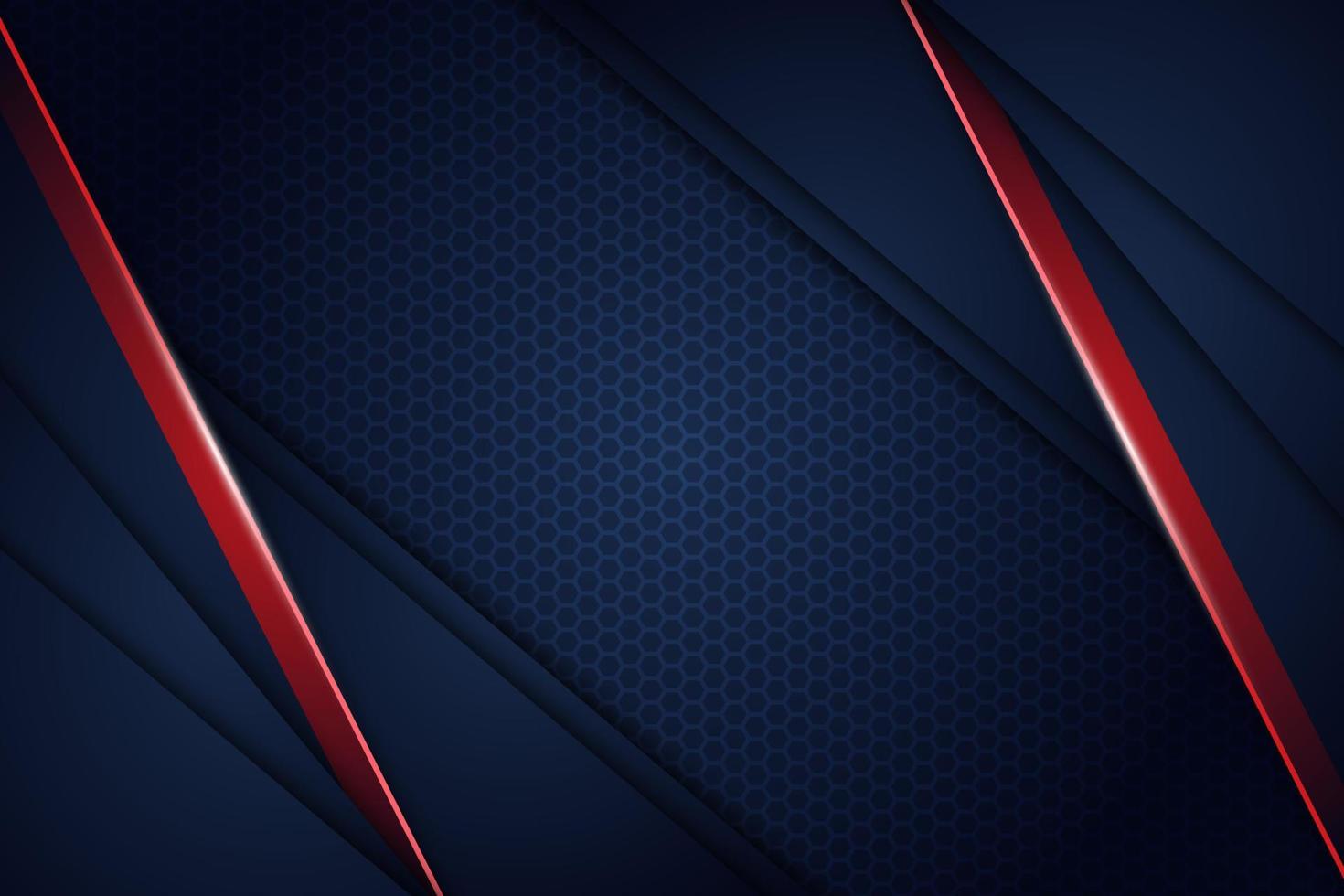 Abstract blue navy red light overlap background with hexagon mesh