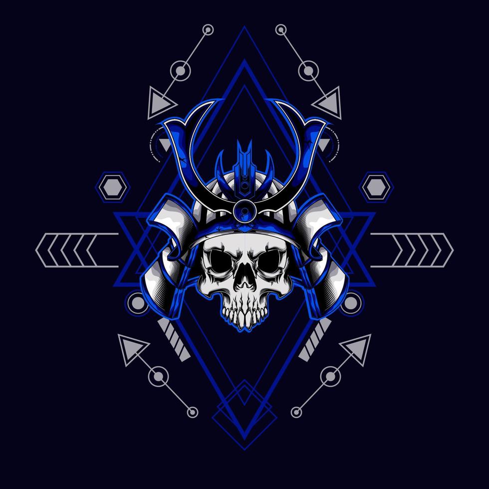 samurai skull helmet with sacred geometry for t-shirt design vector