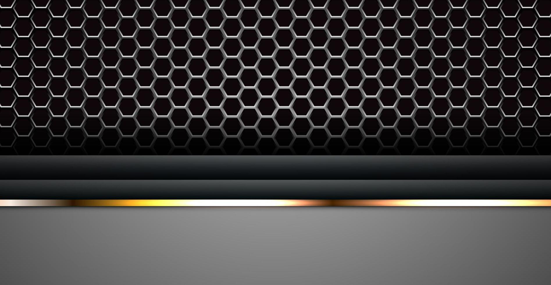 modern abstract hexagon mesh texture silver gray with gold line color overlap background. eps10 vector