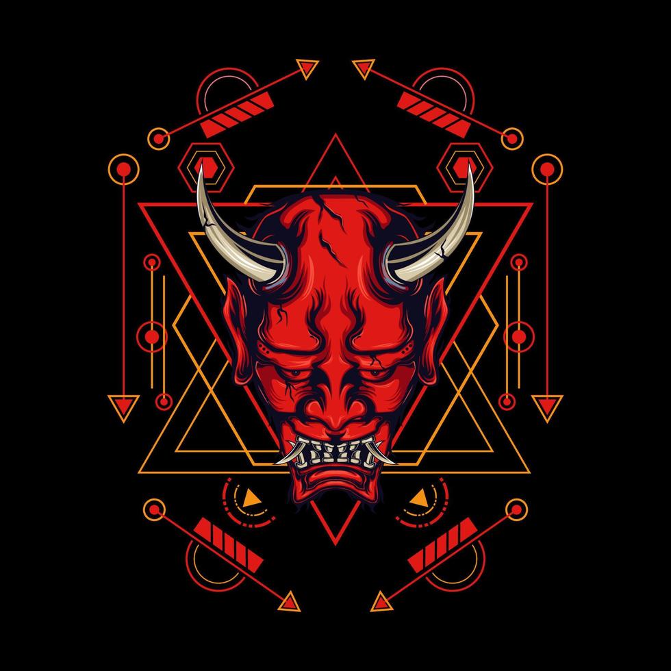 Devil mask with sacred geometry ornament and black background vector
