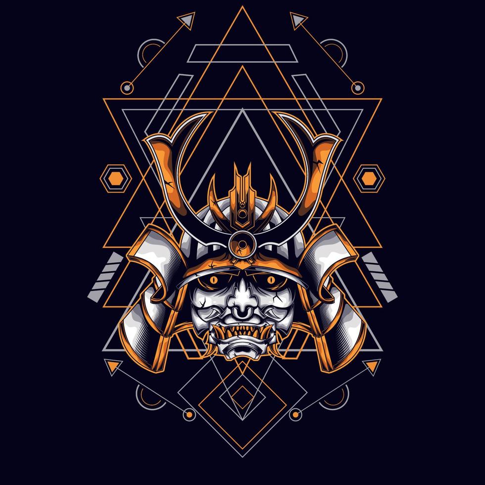 oni mask samurai head with sacred geometry ornament vector
