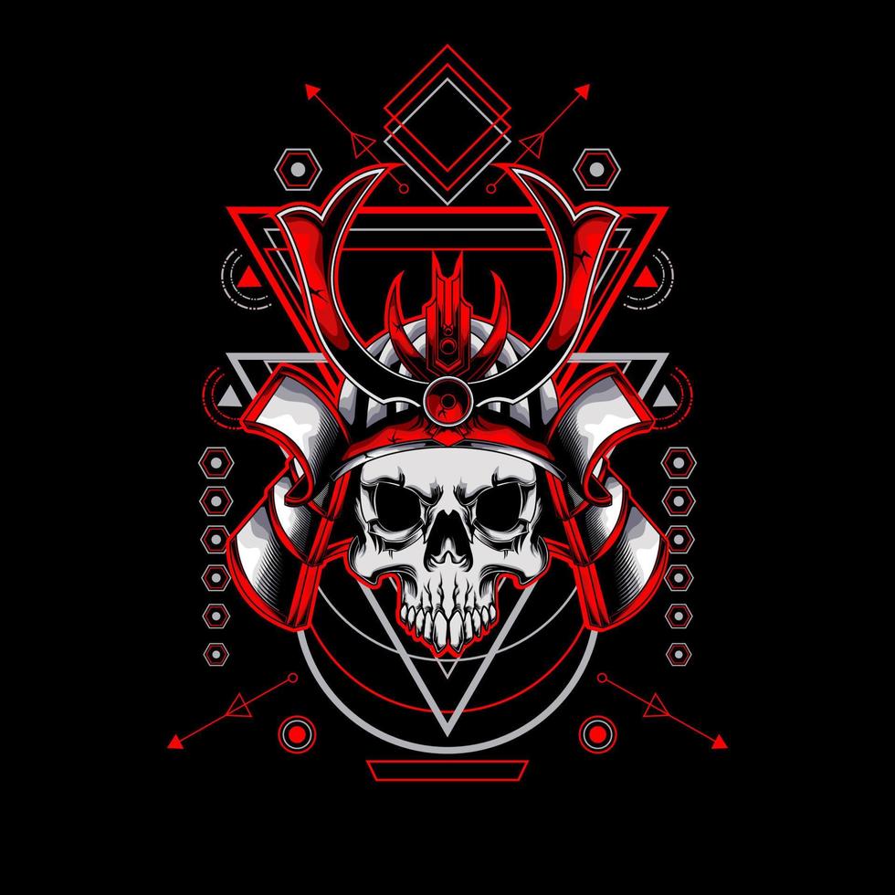 samurai skull head with sacred geometry ornament. eps10 vector