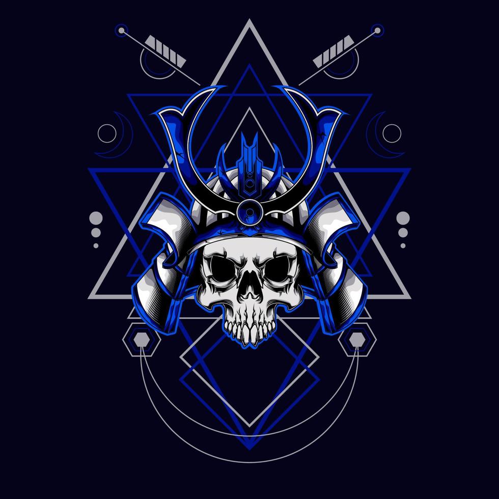 samurai skull helmet with sacred geometry for t-shirt design vector