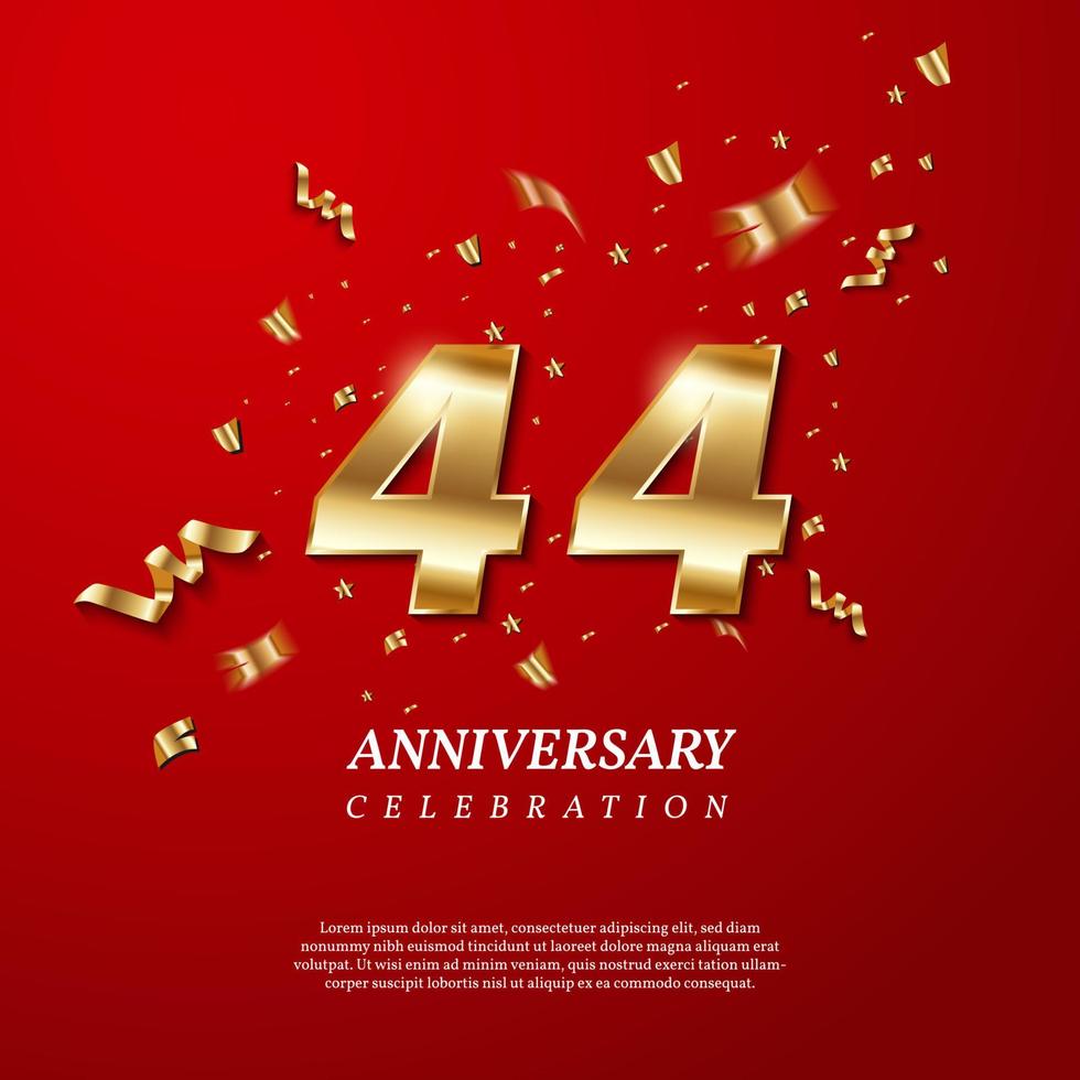 44th Anniversary celebration. Golden number 44 vector