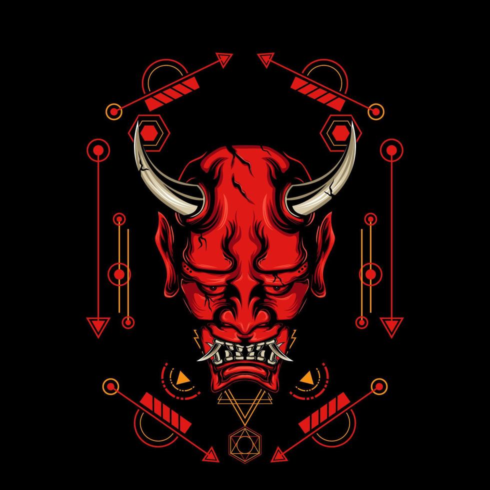 Devil mask with sacred geometry ornament and black background vector