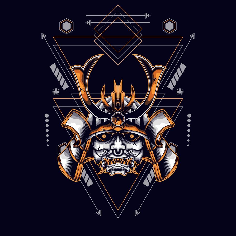 oni mask samurai head with sacred geometry ornament vector