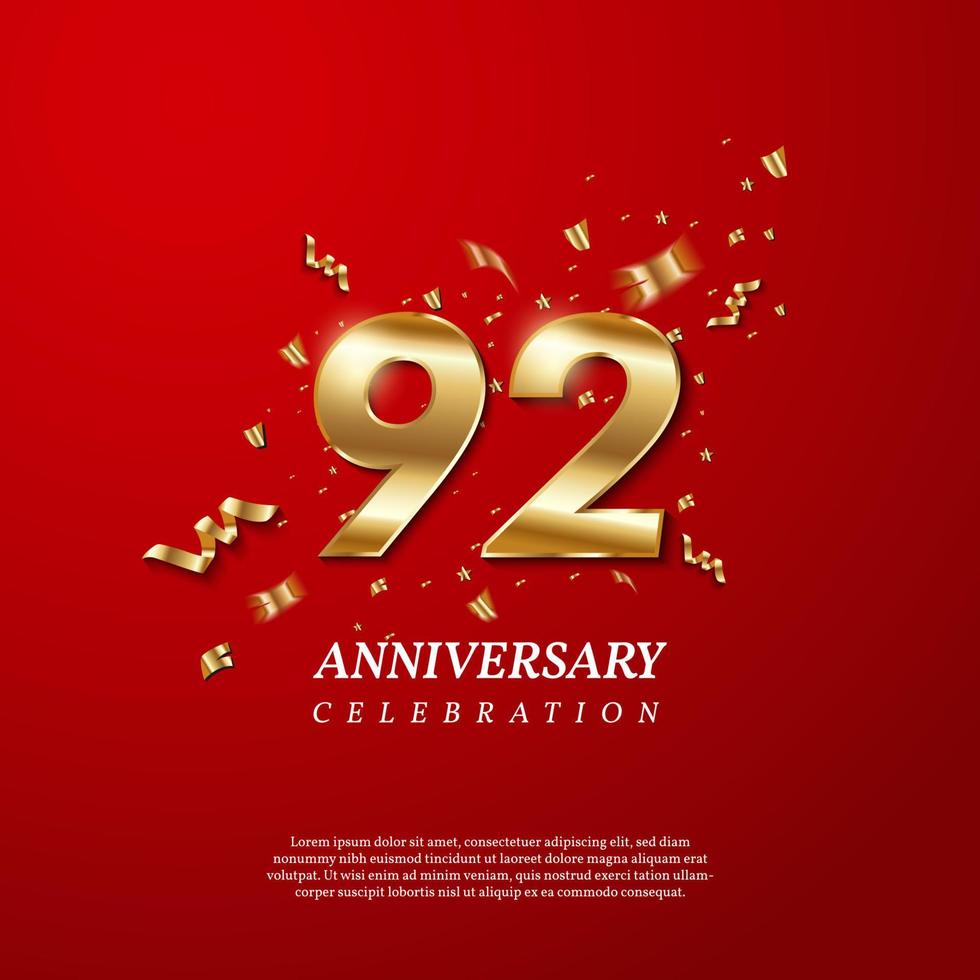 Celebración del 92 aniversario. número de oro 92 vector