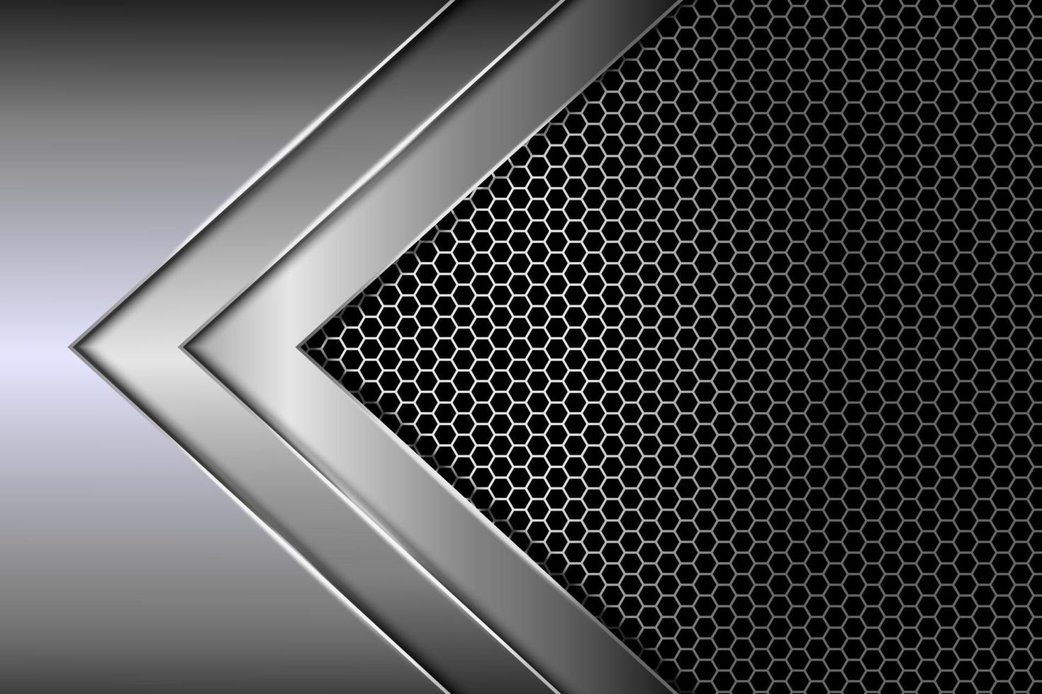 vector abstract white light silver gradient arrow direction with hexagon mesh pattern design modern futuristic background vector illustration.