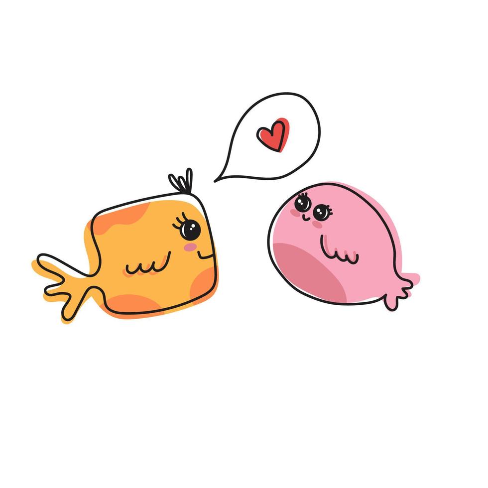 peces y corazones, ilustración de amor, besos de peces, concepto de día de san valentín vector