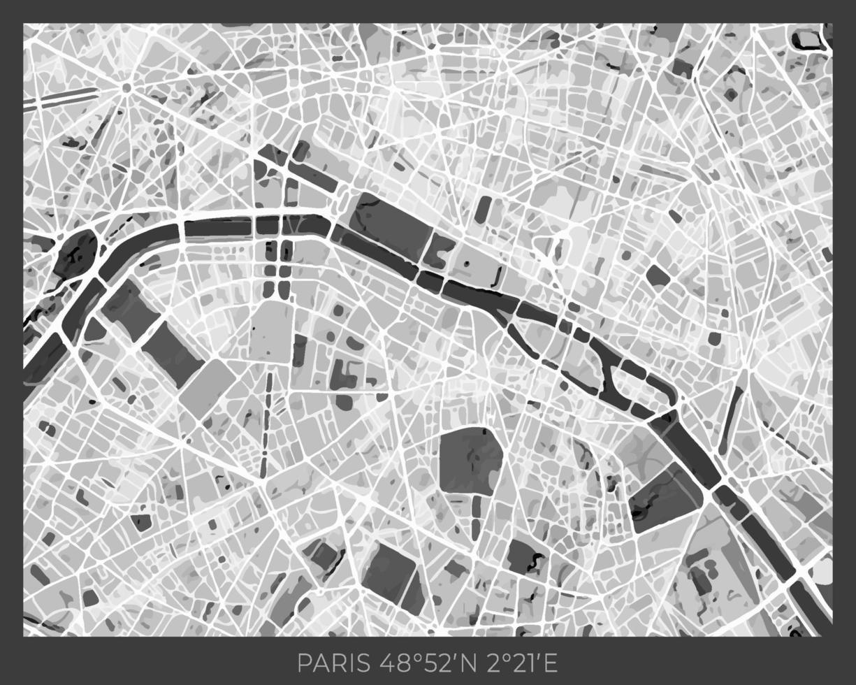 Paris Map - abstract monochrome design for interior posters, wallpaper, wall art, or other printing products. Vector illustration.