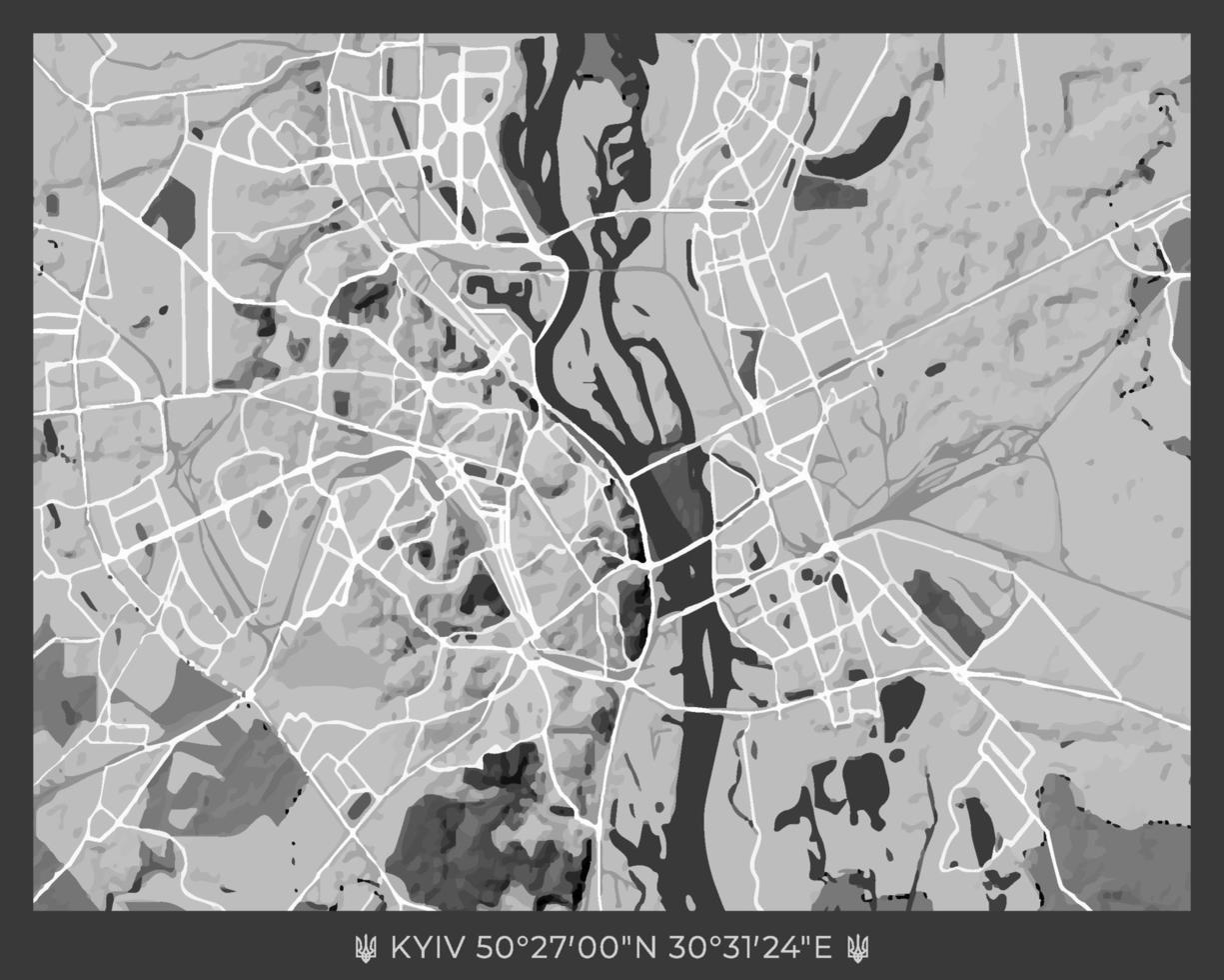 Kyiv Map - abstract monochrome design for interior posters, wallpaper, wall art, or other printing products. Vector illustration.