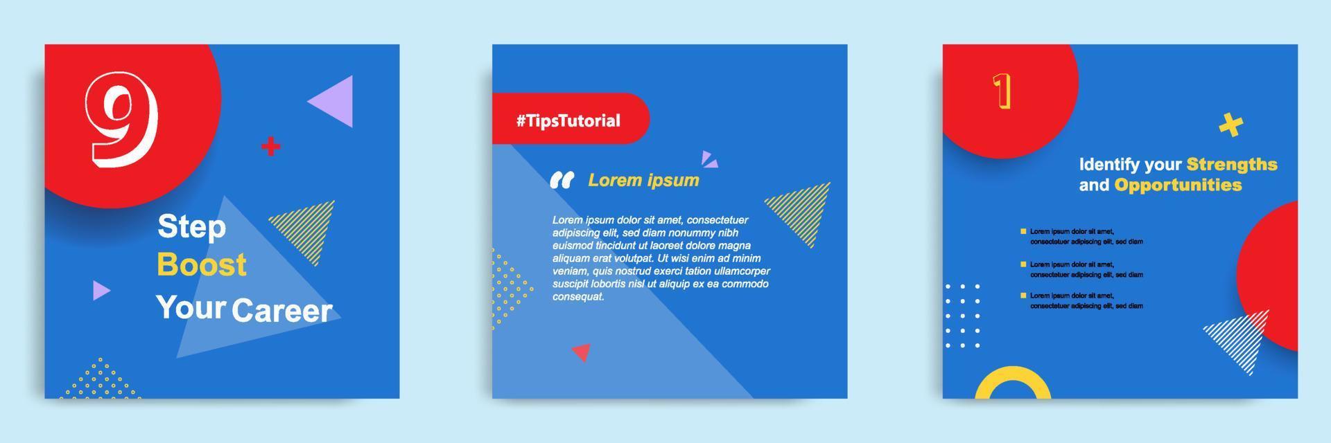 Blue red social media tutorial, tips, trick, did you know post banner layout template with geometric background and memphis pattern design element vector