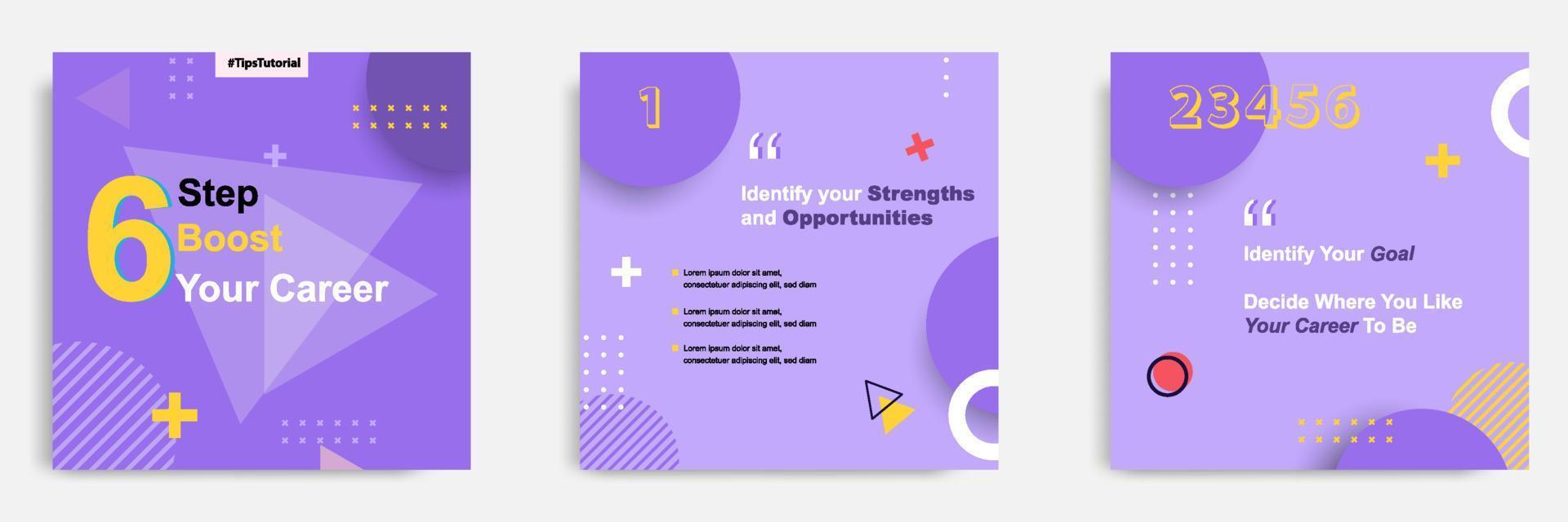 Purple social media tutorial, tips, trick, did you know post banner layout template with geometric background and memphis pattern design element vector