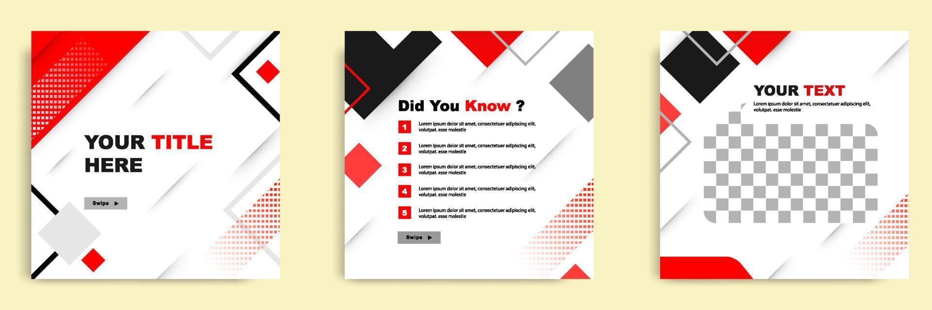 Red social media tutorial, tips, trick, did you know post banner layout template with geometric background and memphis pattern design element vector