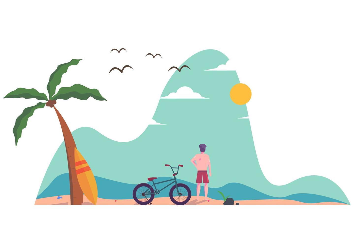 fondo de playa con ciclista vector