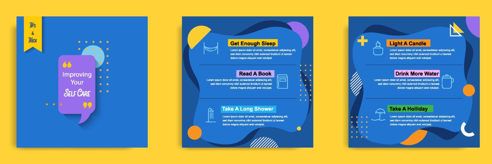 Blue social media tutorial, tips, trick, did you know post banner layout template with geometric background and memphis pattern design element vector